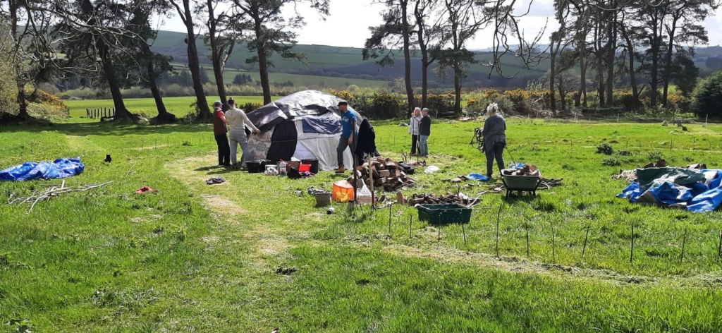 Participants gathered around the sweat lodge on the land at Danu Lodge, Co. Wexford